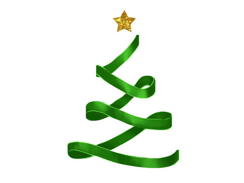 绿色缎带圣诞树星星丝带