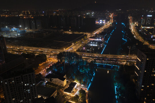 杭州市拱墅区上塘河古运河夜景