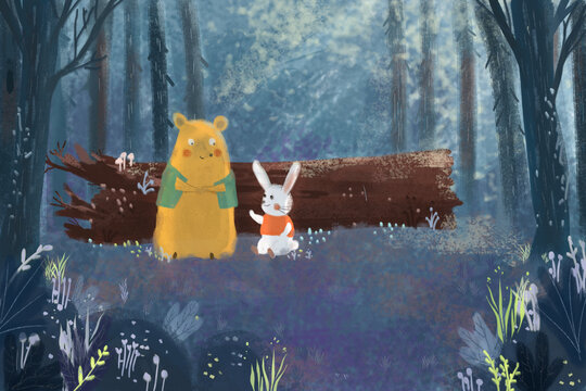 封面插画小熊和小兔子