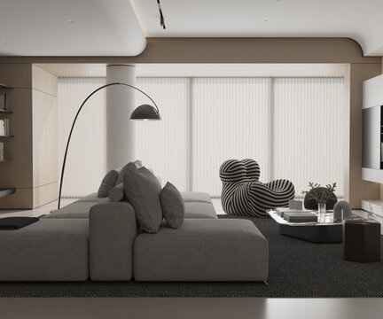 现代沙发窗纱帘带3D通道