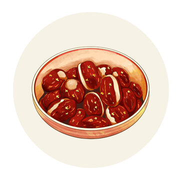 手绘水彩传统美食糯米枣