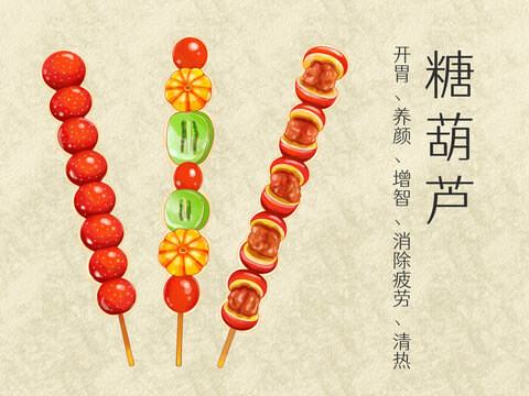 手绘水彩传统美食糖葫芦插画