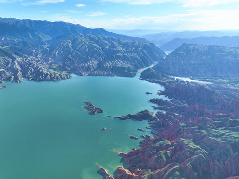 航拍青海黄河李家峡水库