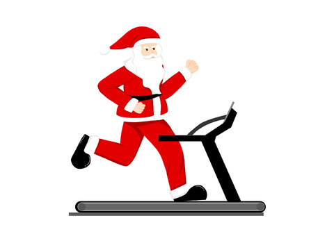 圣诞老人在跑步机上跑步