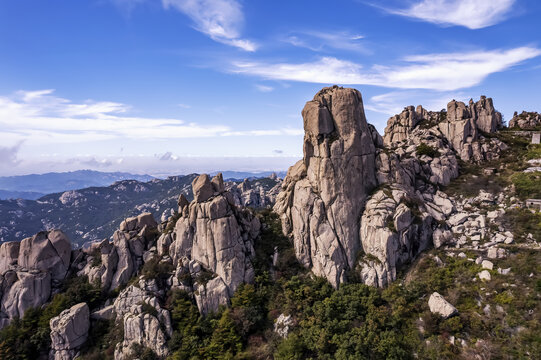 航拍青岛崂山巨峰自然风光