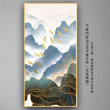 金色线条山水玄关画