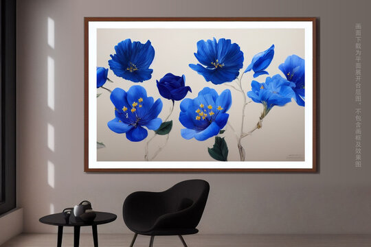 蓝色美丽花朵装饰挂画