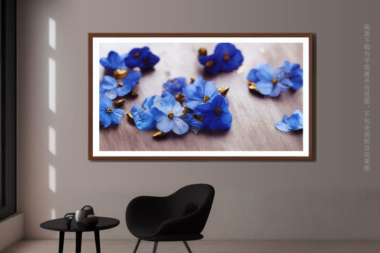 蓝色意境花瓣花朵挂画