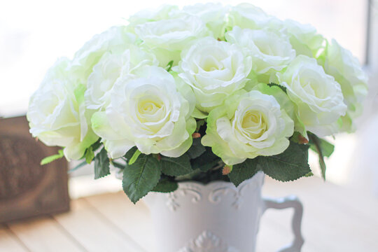 室内家居韩式白色玫瑰花瓶摆件