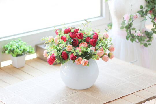 室内家居韩式红玫瑰花瓶摆件