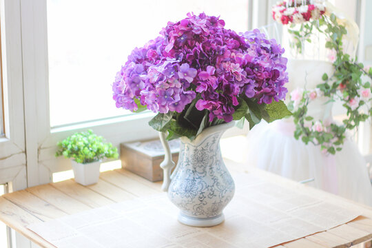 室内家居紫色绣球花花瓶摆件