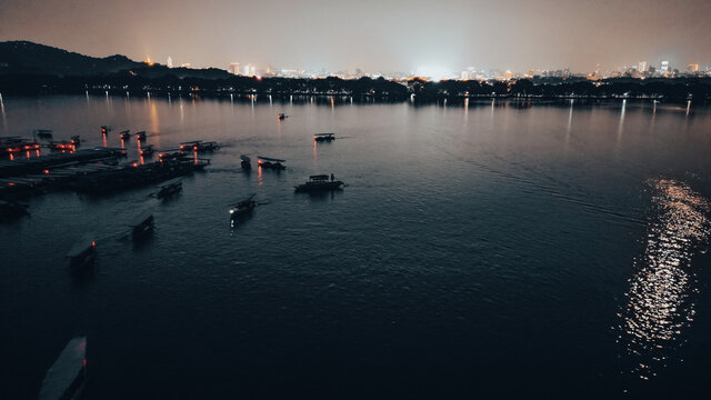 航拍杨公堤夜景