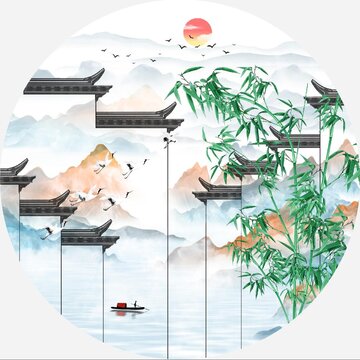 新中式水墨竹子禅意山水画