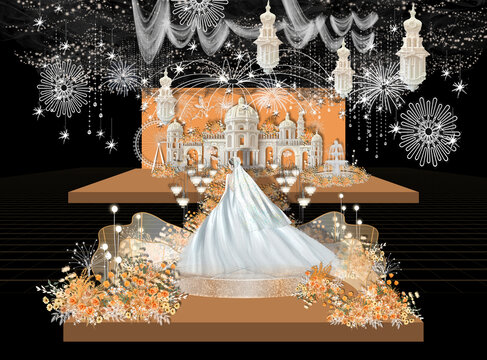 橙色主题婚礼内场效果图