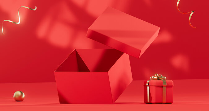 3D渲染打开的礼物盒国风背景