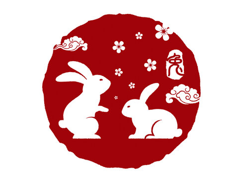 传统样式兔子印章图案