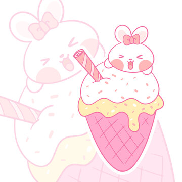 卡通冰淇淋小兔子素材