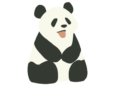 黑白可爱呆萌坐着吐舌头熊猫