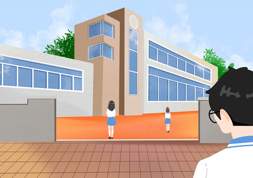 蓝白校服学生校园