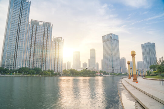 天津城市建筑和海河和桥梁