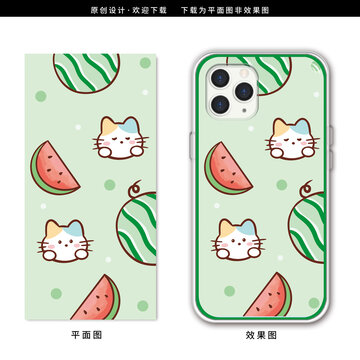 卡通西瓜猫咪水果动物手机壳