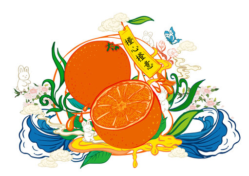 国潮水果橙子插画