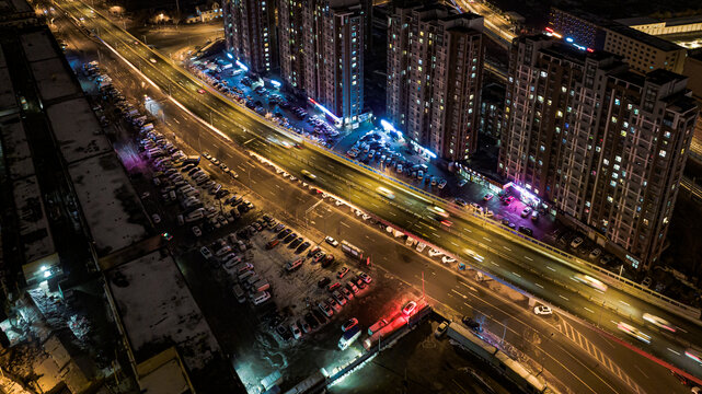 中国长春伊通河畔冬季夜景