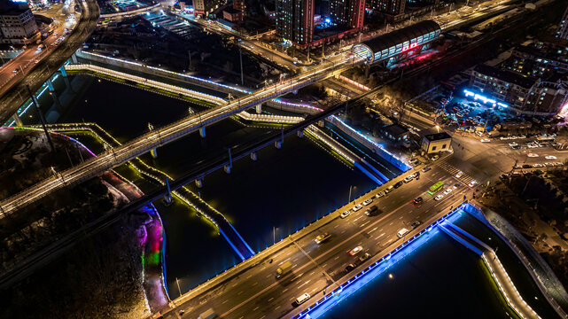 中国长春伊通河畔冬季夜景