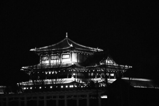 仿古建筑夜色夜景