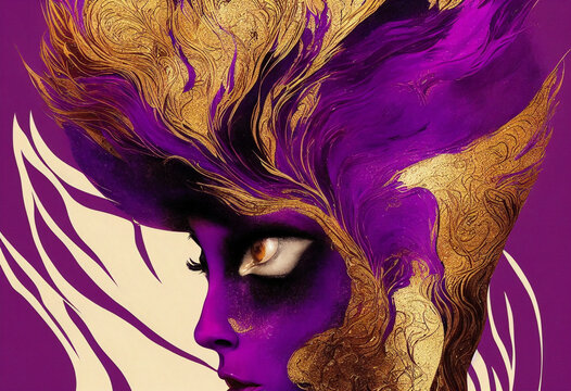 梦幻紫色抽象金色装饰画