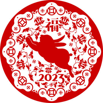 2023兔年印刷图案窗花图案