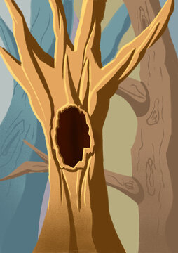 树木植物树洞原创插画素材海报