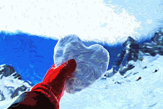 心形雪景梵高绘画效果图