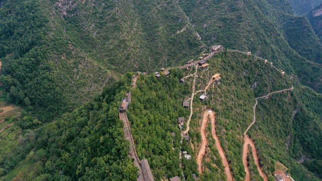 航拍商洛天蓬山寨景区秦岭山脉