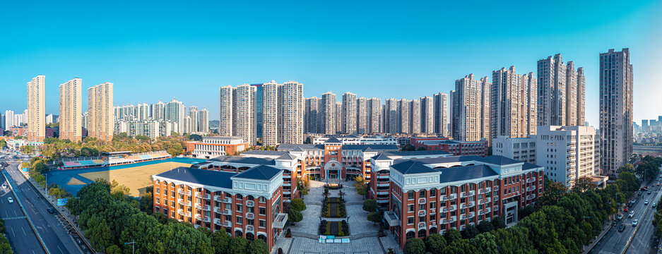 长沙河西长郡双语学校全景航拍