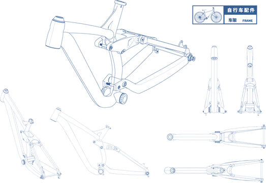 矢量软尾山地车车架线描图
