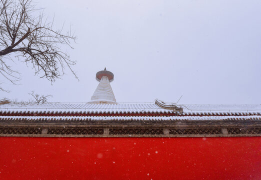 北京冬季下雪白塔寺胡同红雪