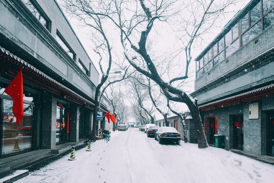 冬季大雪传统老北京胡同雪景