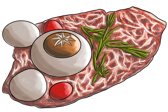 雪花牛肉牛排手绘美食插画
