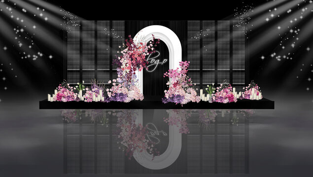 粉紫色韩式婚礼主舞台设计