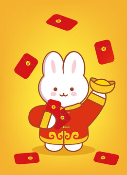 兔年卡通形象兔子拜年红包插画