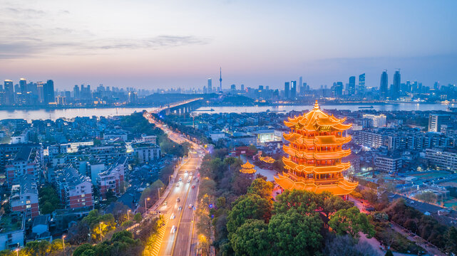 黄鹤楼夜景航拍