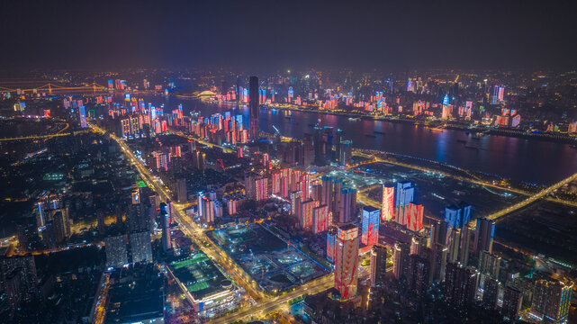 武汉城市夜景航拍