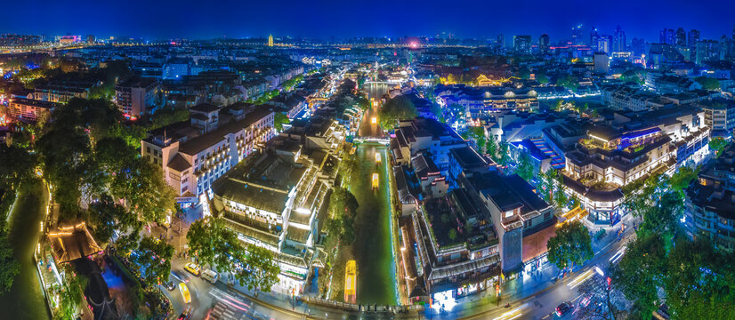 航拍南京老城城市夜景大画幅