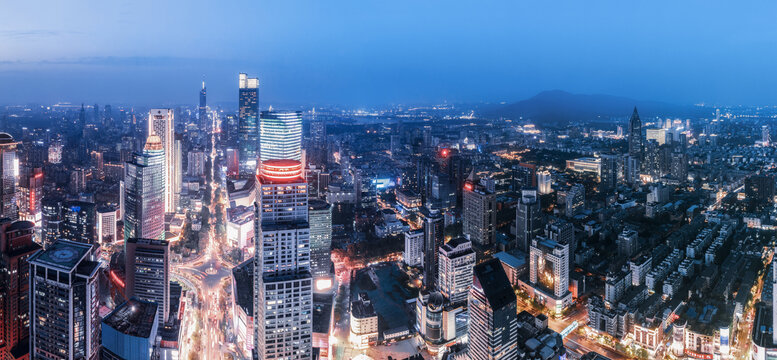 航拍南京城市房地产夜景