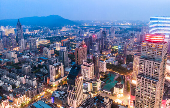 航拍南京建筑景观夜景