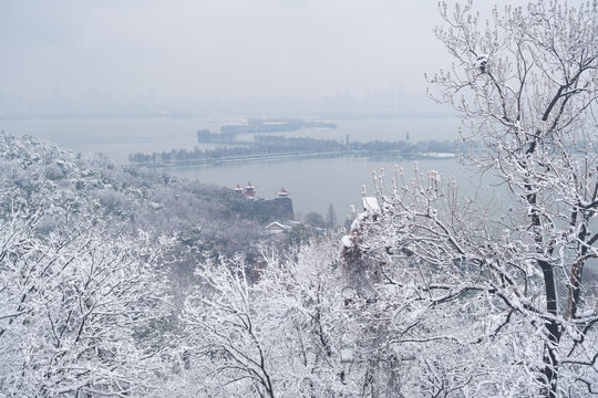武汉东湖磨山风景区冬季雪景