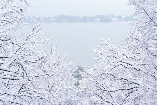 武汉东湖磨山风景区冬季雪景