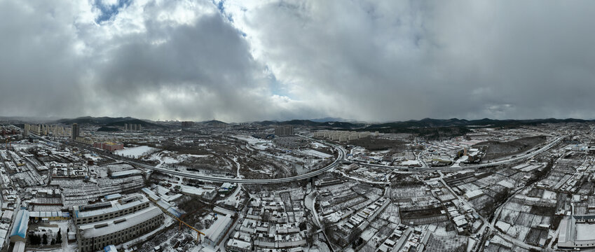 航拍东北农村雪景