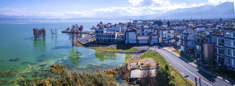 航拍大理龙龛码头风光全景